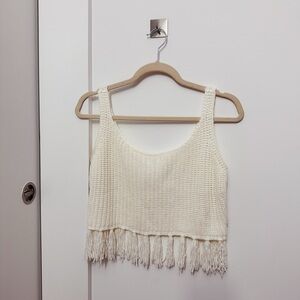 RAGA Cream Knit Fringe Crop Top